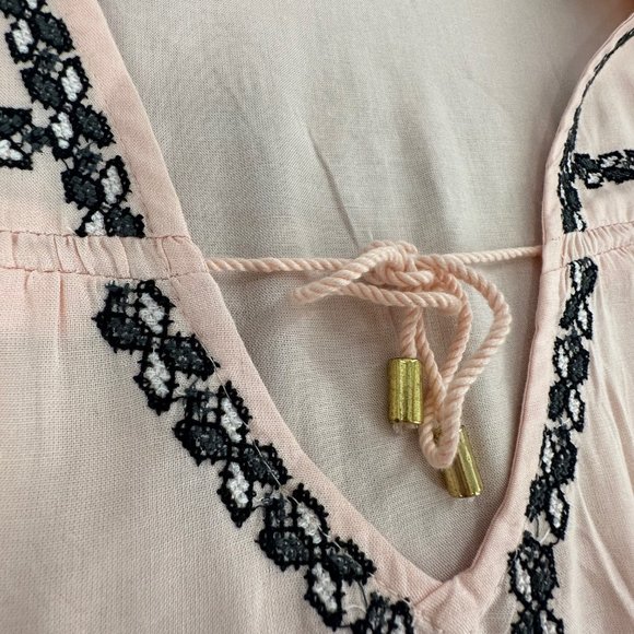 Venus Peachy Pink Top Embroidered Long Sleeve Boho Loose Fit Pleated Small - Picture 5 of 16